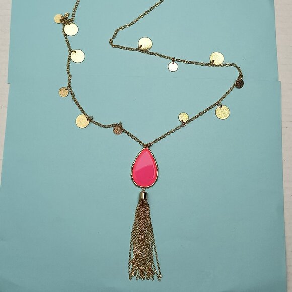 Lilly Pulitzer Moonlight Prosecco Necklace Disc Tassel On Gold Coins Statement - Picture 3 of 10